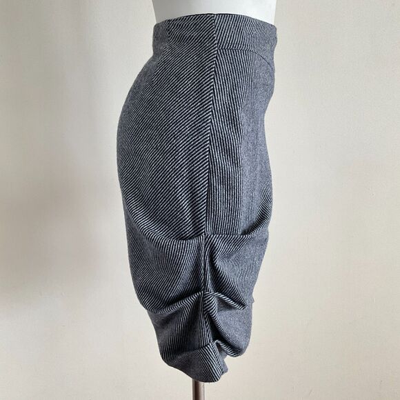 Vintage Anthro Eva Franco Tweed Skirt Gray Navy Stripe Ruffle 2 - Picture 6 of 8